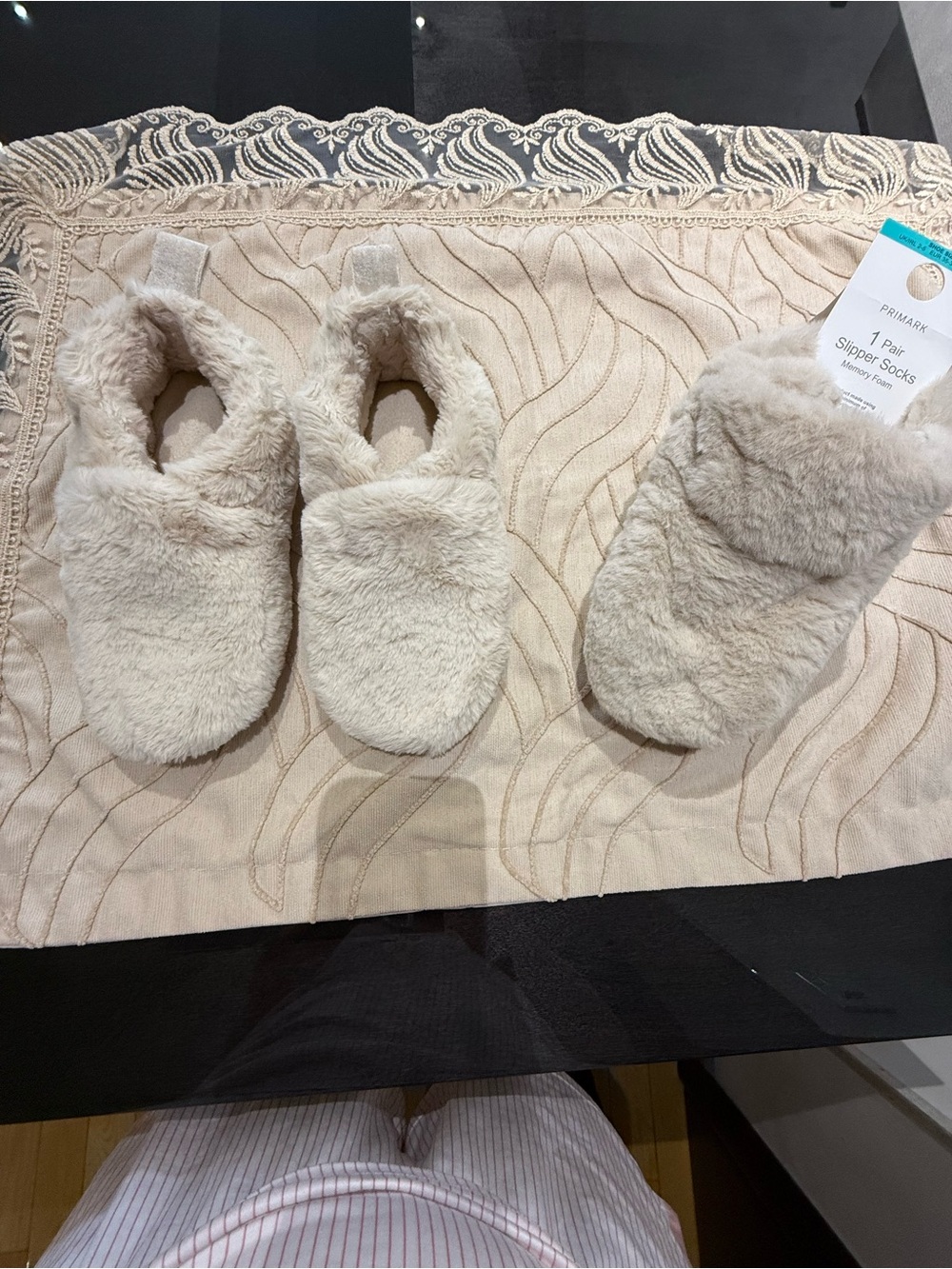 Primark Two Plush Faux-Fur Slipper Socks in Light Beige